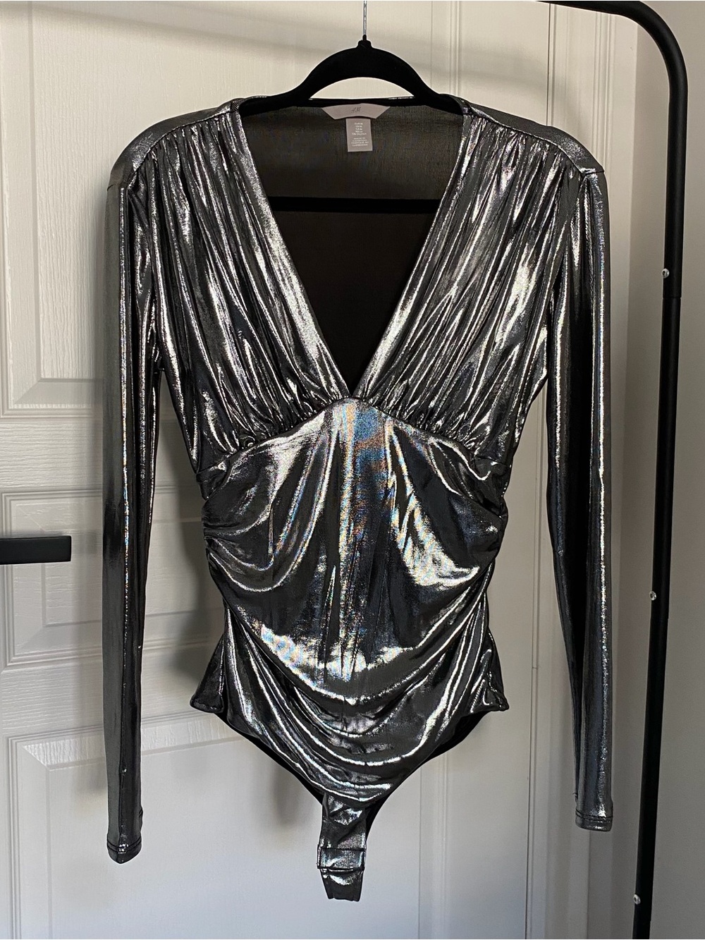 NWOT H&M Metallic Silver V-Neck Bodysuit